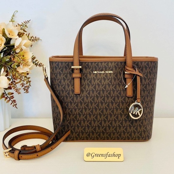 Michael Kors XS Jet Set Travel Carryall Top Zip Tote Brown - Picture 2 of 11